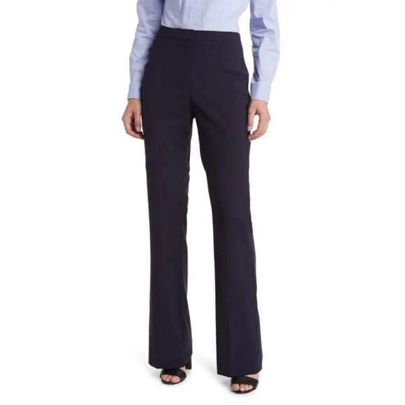 Lewit Womens Navy Blue Flat Front Straight Leg Trouser Dress Pants Size 16 - Picture 1 of 9